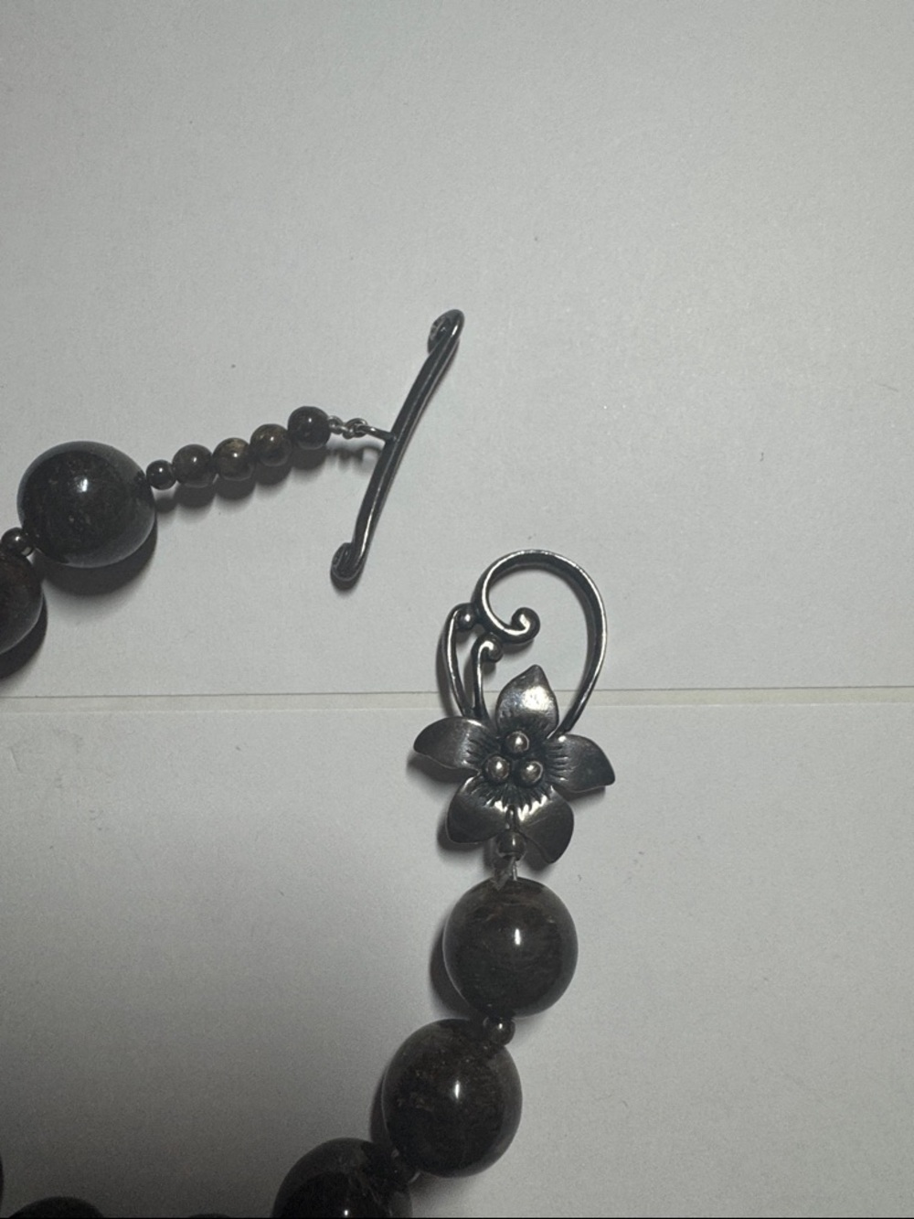 Silpada .925 sterling silver bronzite bracelet with floral clasp - Picture 3 of 4